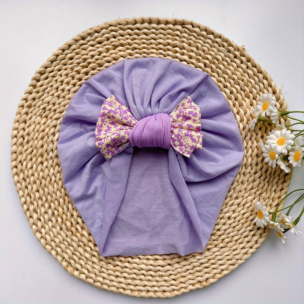 Soft Elastic Strip Flower Baby Hat Pink Bow Girl