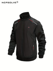 Men's Sports Suit Solid Stand Collar Zip Up Jacket & Stretch Elastic Waist Pants