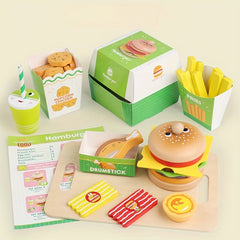 Wooden Toy Burger Set for Kids Pretend Play