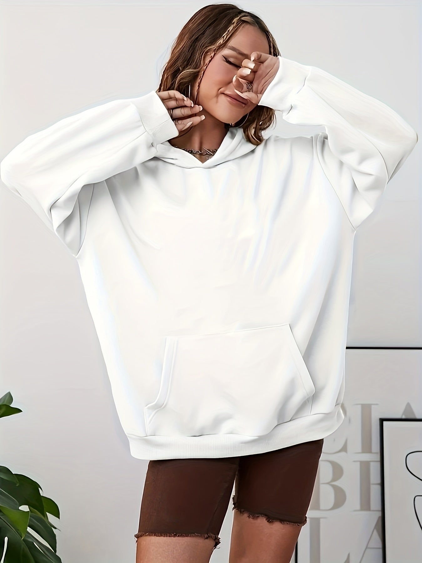 Solid Kangaroo Pocket Hoodie Casual Long Sleeve Hoodies