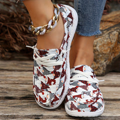 Santa Claus Pattern Flat Walking Shoes Casual Low Top Sneakers