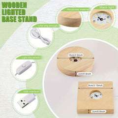 2pcs Wooden LED Display Base Stand for 3D Crystal Glass Art