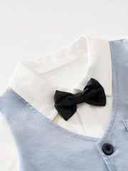 Baby Gentleman Style Cotton Suit Set Bow Tie Shirt & Shorts