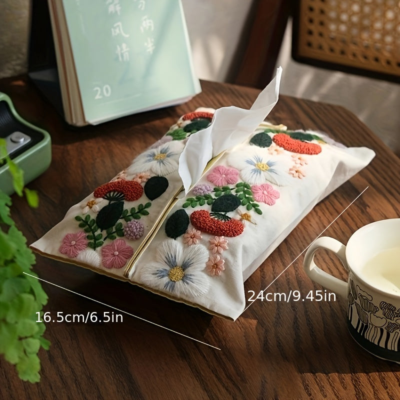 Retro Flower Embroidery DIY Fabric Handkerchief Bag Paper Towel Bag