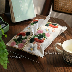 Retro Flower Embroidery DIY Fabric Handkerchief Bag Paper Towel Bag