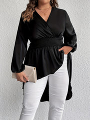 Casual Blouse Women's Plus Solid Lantern Sleeve Tunic Top