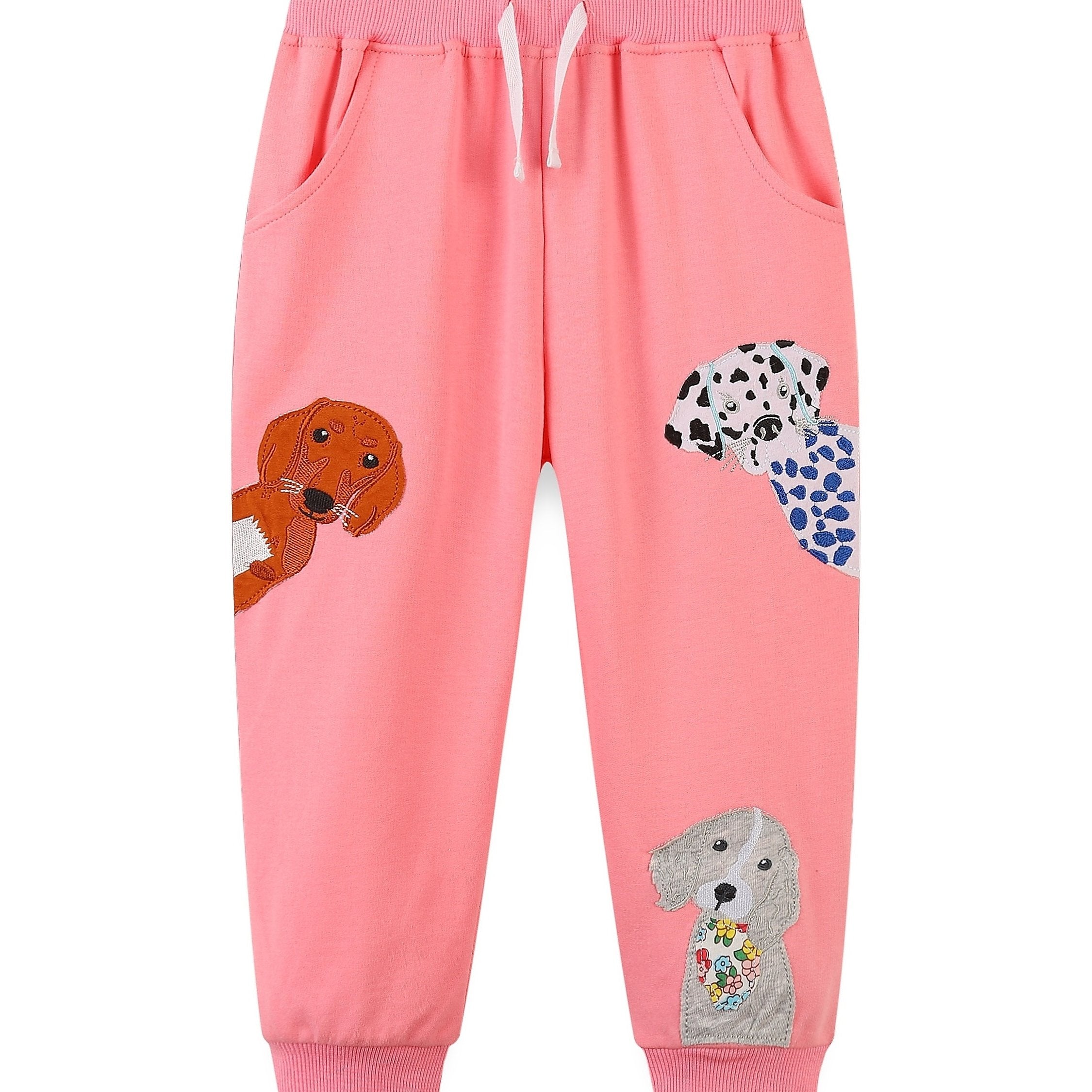 Girls' Cartoon Dogs Embroidered Joggers Sweatpants for 2-7 Years