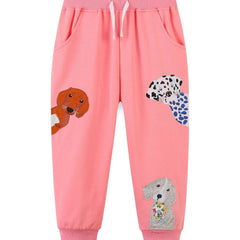 Girls' Cartoon Dogs Embroidered Joggers Sweatpants for 2-7 Years