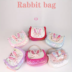 Sequin Rabbit Ears Handbag with Faux Pearl Handle for Girls