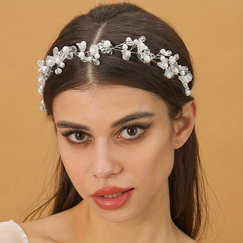 Crystal Faux Pearl Headband Tiara For Women