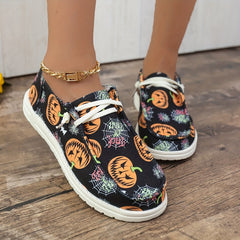 Halloween Pumpkin Pattern Slip On Sneakers Lightweight Comfortable Shoes