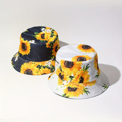 Sunflower Printed Bucket Hat Lightweight Sunscreen Fisherman Cap