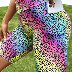 Leopard Print Yoga Shorts with Pockets & Butt Lifting