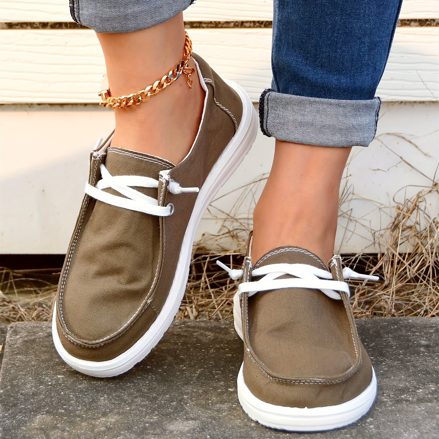 Coffee Boat Shoes Platform Lace Up Casual Walking Shoes Women
