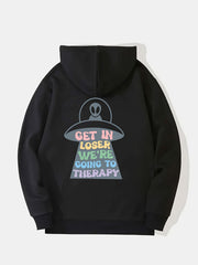 Spaceships Letter Graphic Hoodies Long Sleeve Casual Everyday Pullover Tee Shirt
