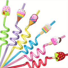 24pcs Reusable Ice Cream Straws Party Favors with 2pcs Brush