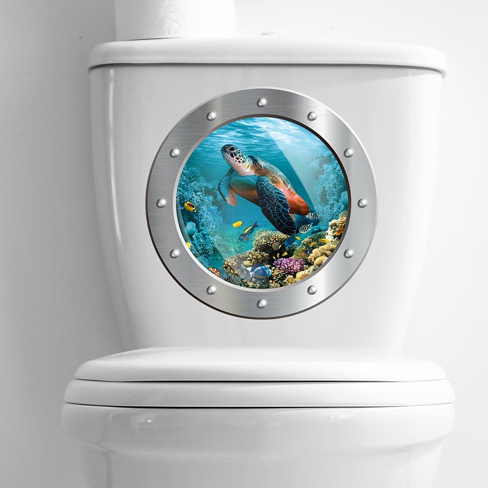 Cartoon 3D Turtle Diving Mirror Toilet Sticker