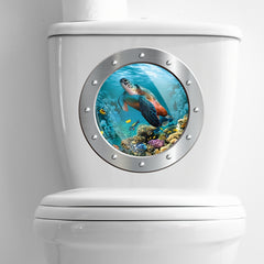 Cartoon 3D Turtle Diving Mirror Toilet Sticker