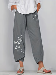 Butterfly Print Cropped Pants for Women