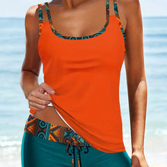 Retro Tankini Set Geo Print Cami Top & Shorts Swimsuit 2 Piece Set