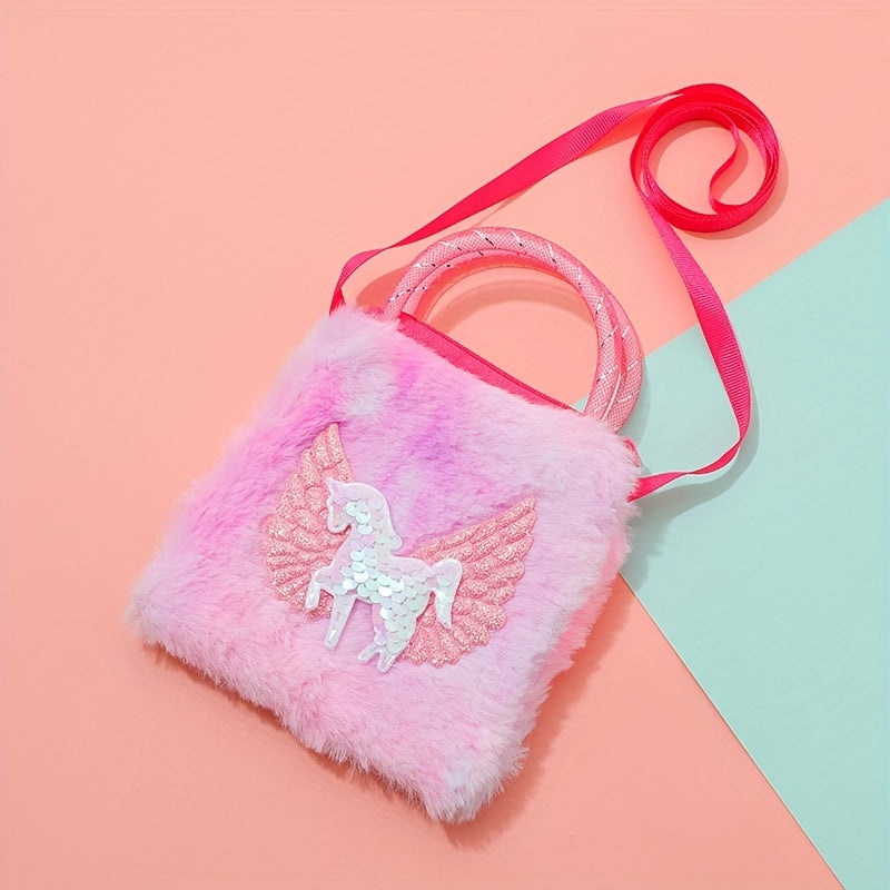 Colorful Unicorn Plush Crossbody Bag Handbag Cartoon Purse Tote Coin Purse