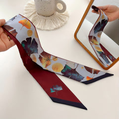 Ginkgo Leaf Print Skinny Scarf Long Neckerchief Hair Ribbon Accessories