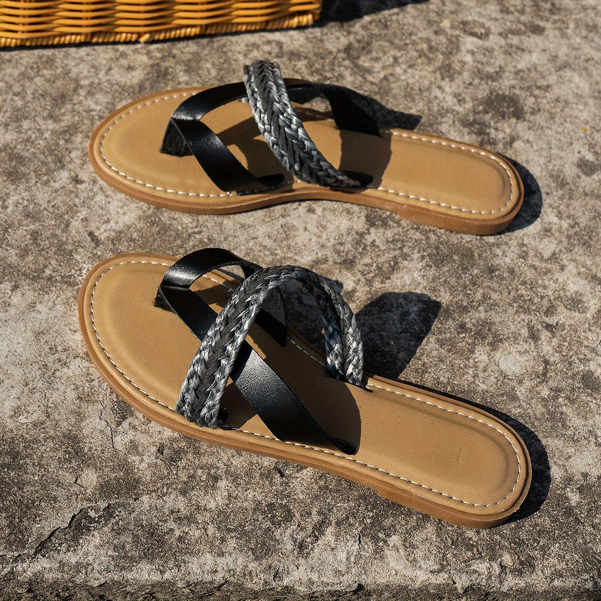 Women's Braided Band Thong Sandals Flat Slides