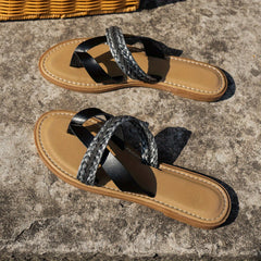 Women's Braided Band Thong Sandals Flat Slides