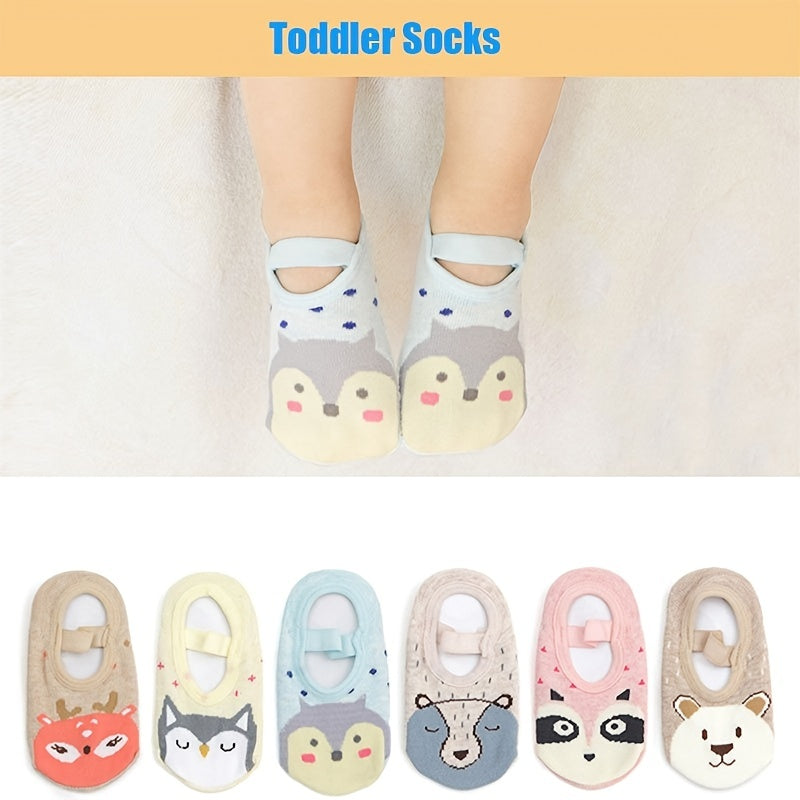6 Pairs Baby Girls Cartoon Animal Pattern Socks Anti-Skid Grip