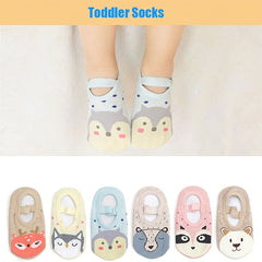 6 Pairs Baby Girls Cartoon Animal Pattern Socks Anti-Skid Grip