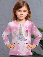 Dreamy 3D Fish Scale Print Long Sleeve Tee for Girls