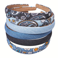 Boho Denim Headband Paisley Print Retro Style Head Hoop Women Girls Hair