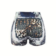 Letter Print Skinny Shorts for Women