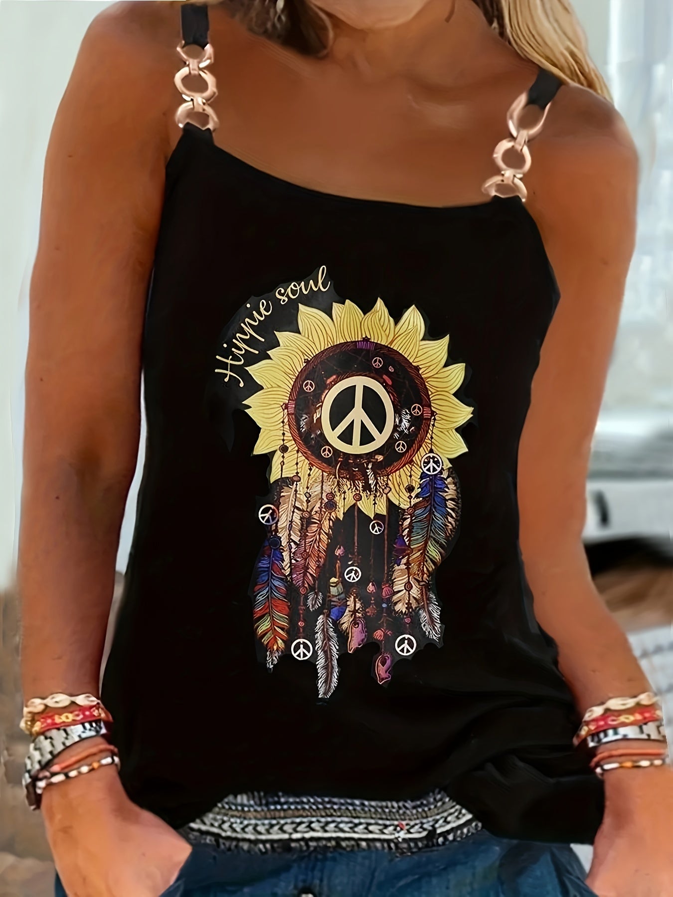 Tank Top Women's Plus Floral Print Metal Strap Tank
