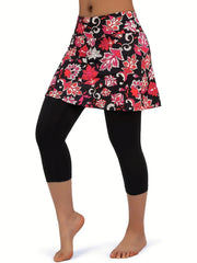 Leaf Print Sports Skirt High Stretch Mini Skirt