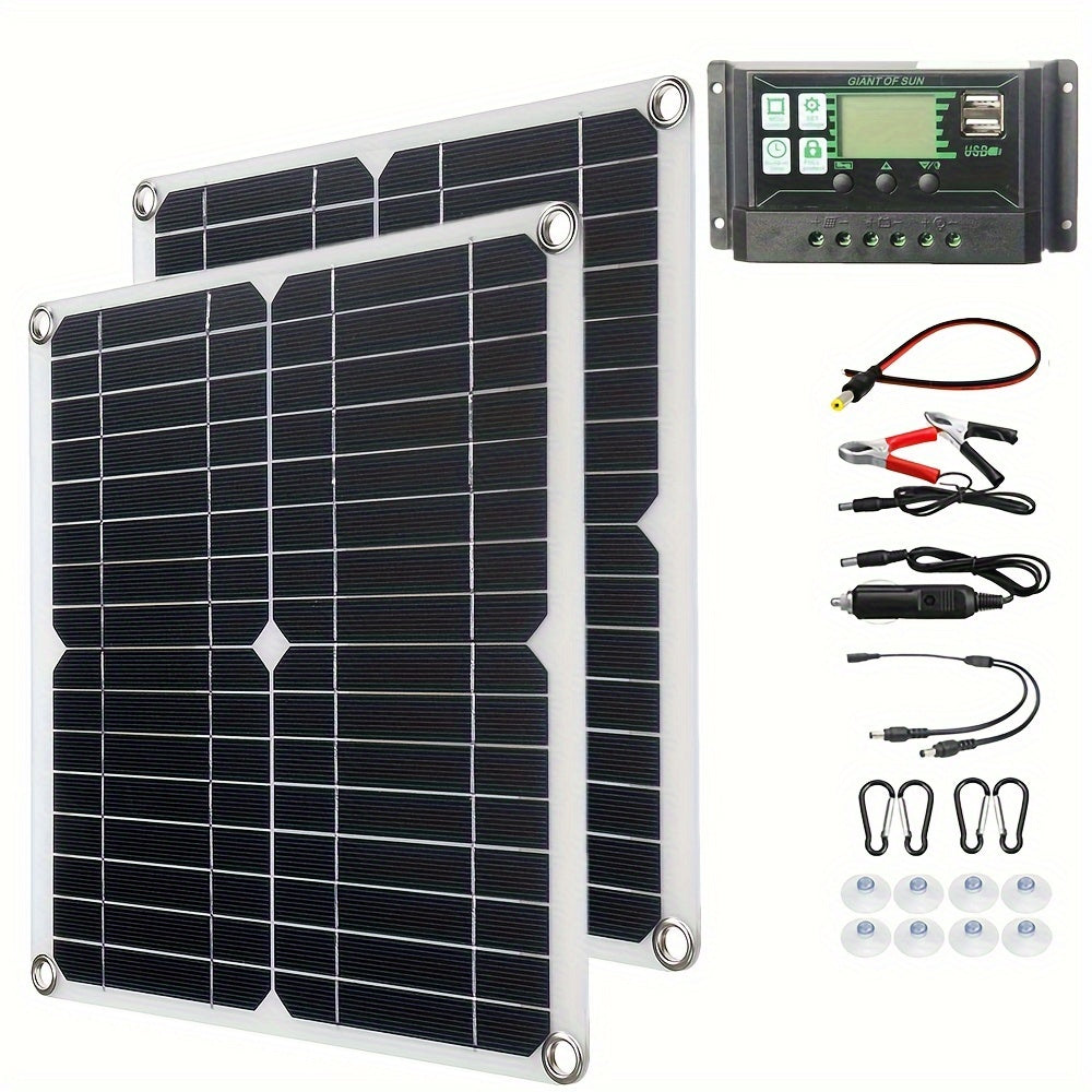 Portable Solar Panel Kit 60A 100A Solar Controller Dual USB 12 5V DC 30W 60W