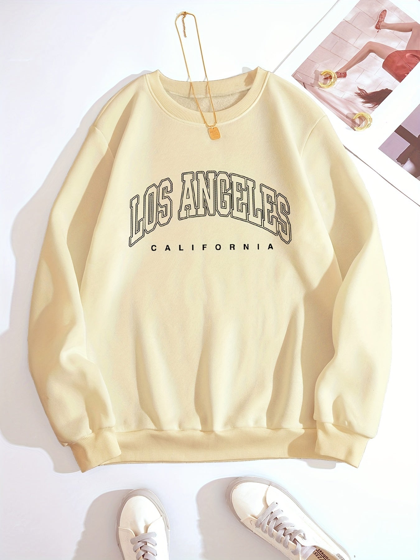 LA Letter Print Sweatshirt Crew Neck for Women