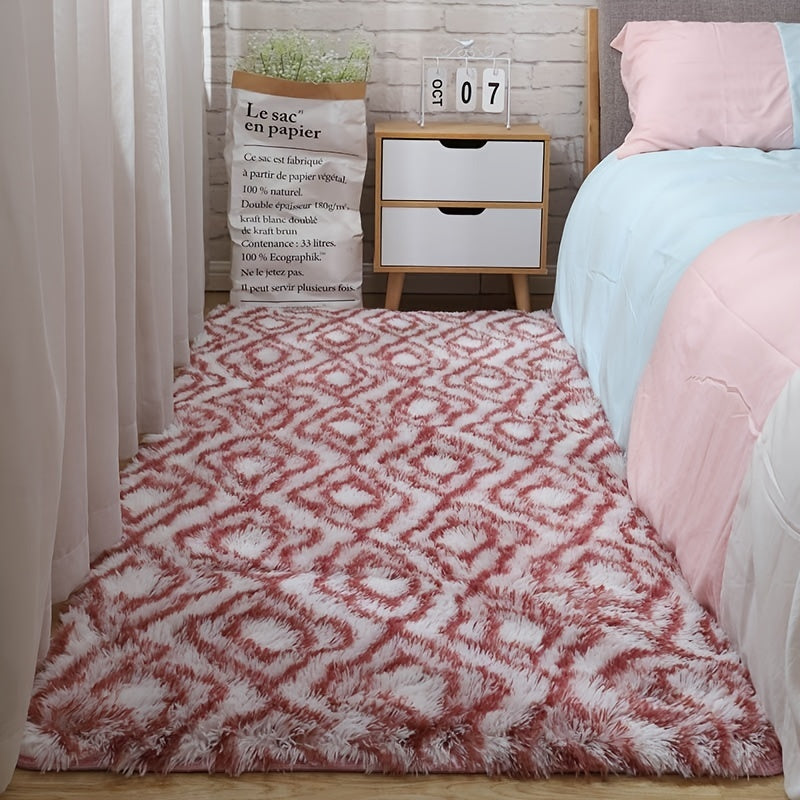 Soft Geometric Patterned Plush Rug for Bedroom 23.6x42.7in
