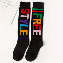Letter Print Calf Socks Comfy Sports Knee High Socks Women's Stockings