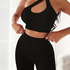Ribbed Cut Out Sports Outfit Set