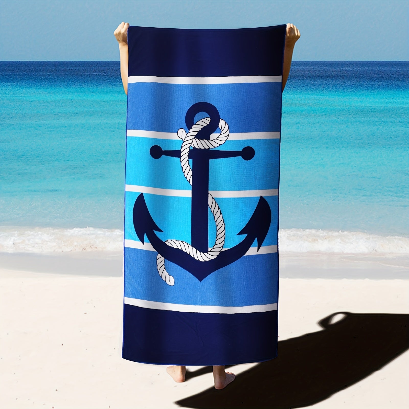 Cartoon Anchor Beach Towel Microfiber Oversized Beach Blanket Absorbent Bath Tow