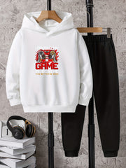 Boys Gamepad Print Hooded Sweatshirt & Sweatpants Set