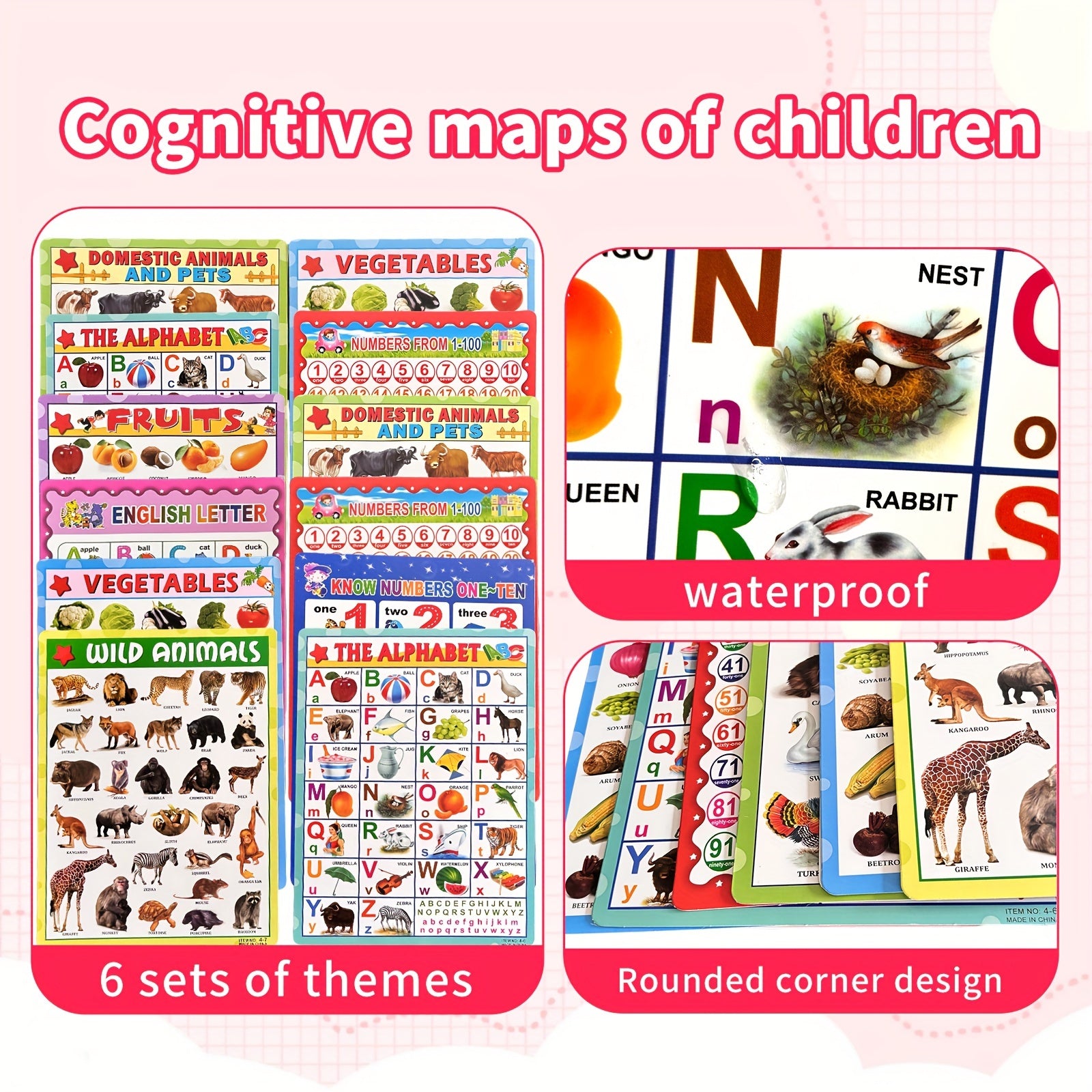 Educational Poster Charts for Kids Alphabet Fruits Vegetables Domestic & Wild An