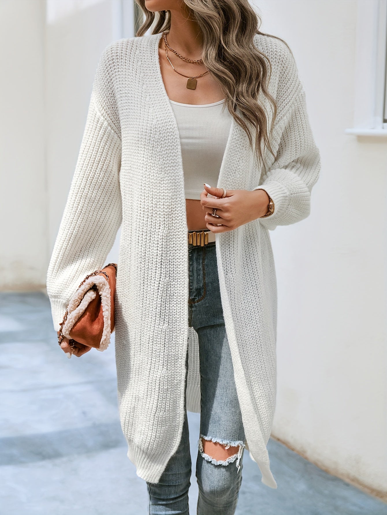 Ribbed Knit Open Front Cardigan