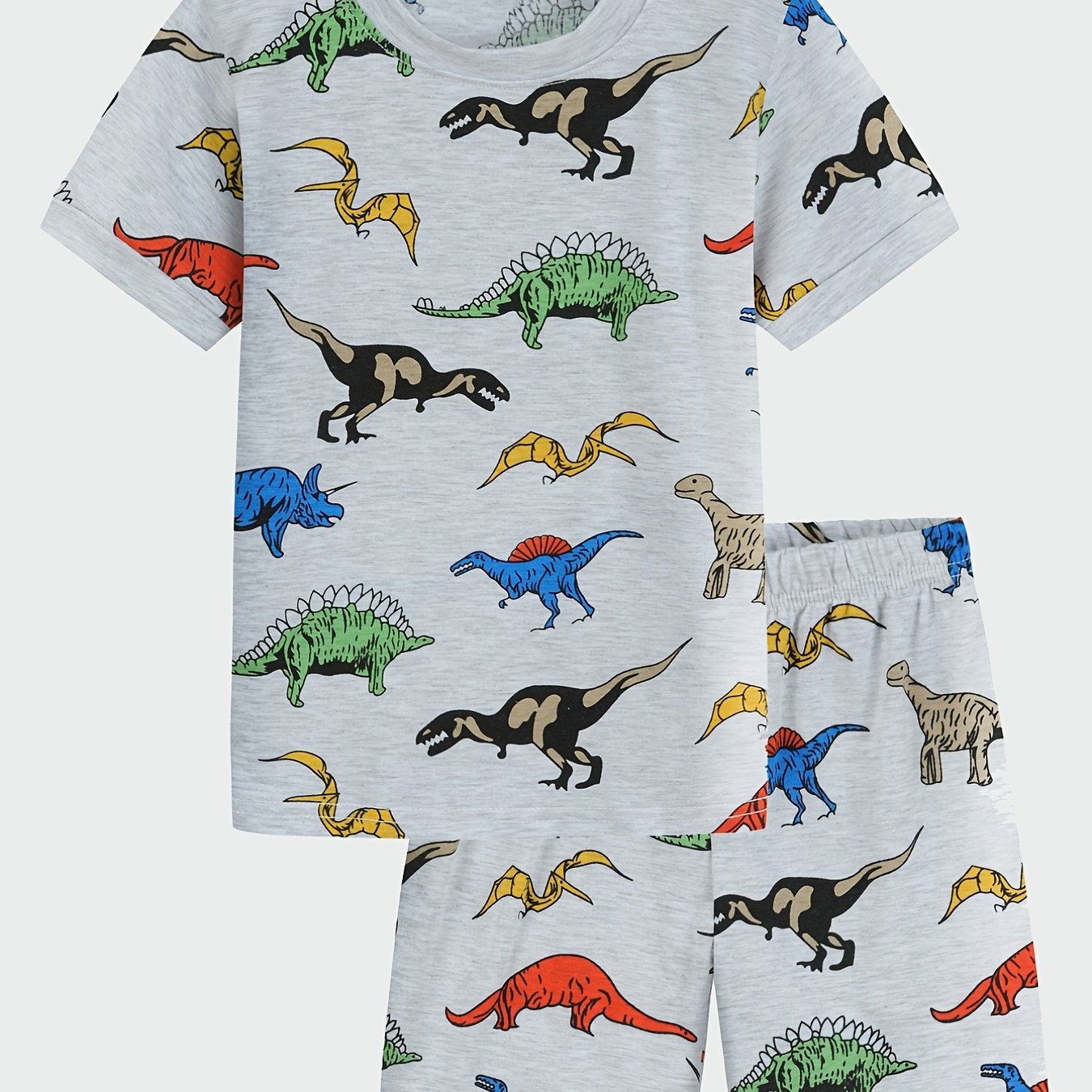 Boys Dinosaur Pajamas Set T shirt & Shorts Short Sleeves Crew Neck Casual Homewe