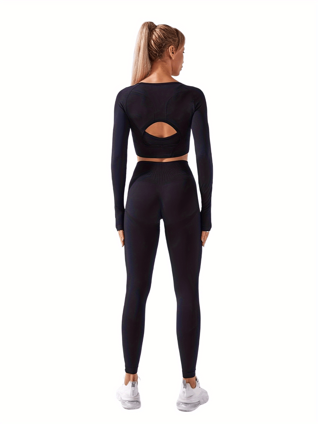 Solid Yoga Set Quick Drying Sports Suit Long Sleeve Sports Bra & High Waist Legg