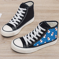 Christmas Snowman Print Plush Lined Thermal Chunky Canvas Sneakers