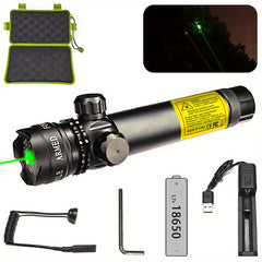 Green Laser Flashlight w/ Pressure Switch 18650 USB Charger Storage Box