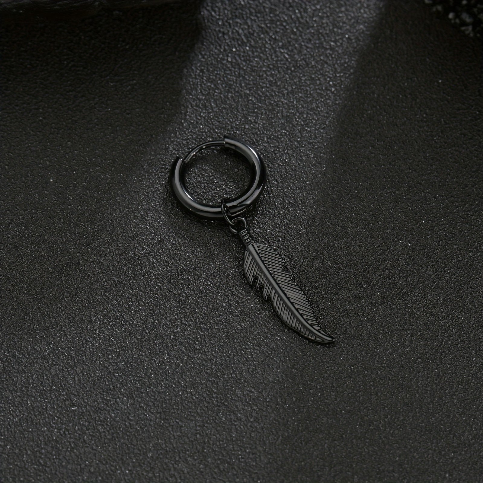 Punk Style Feather Pendant Steel Earrings