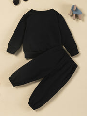Girls Smile Print Sweatshirt & Sports Pants Set